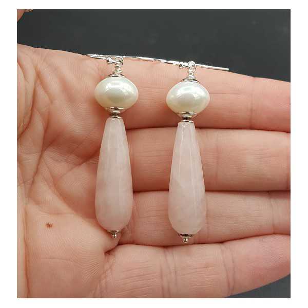 Earrings with rose quartz and shell Pearl