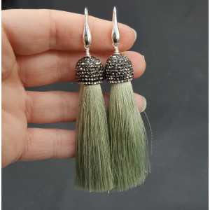 Silver light grey tassel earrings
