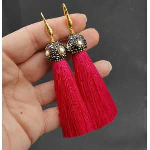 Gold plattiert rosa Quaste Ohrringe mit Kristallen und Perle