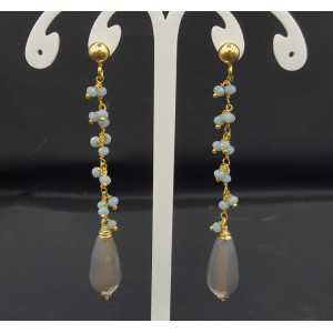 Gold plated earrings with grey Chalcedony and grey Agate
