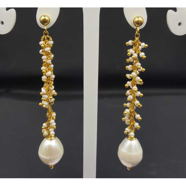 Gold plated earrings with Pearl and Pearl beads