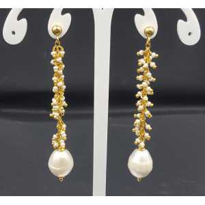 Gold plated earrings with Pearl and Pearl beads