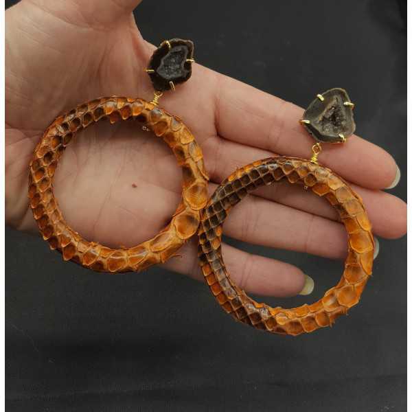 Vergoldete Ohrringe mit ring aus Schlangenhaut-Achat-geode