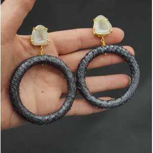 Vergoldete Ohrringe, ring, Schlangenhaut-Achat-geode