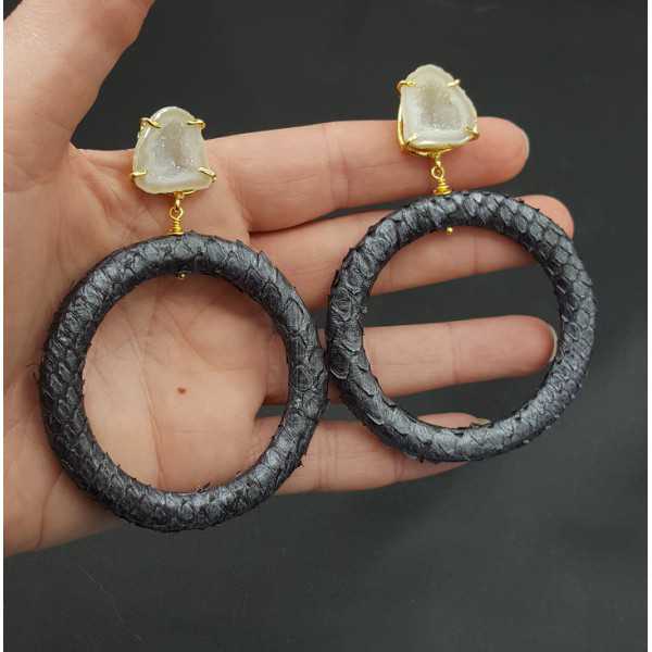 Vergoldete Ohrringe, ring, Schlangenhaut-Achat-geode