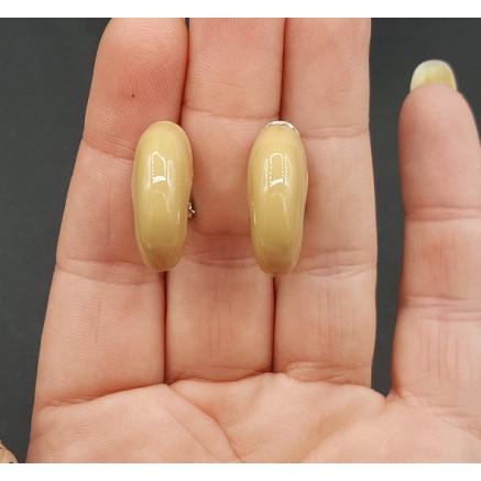 Brede zilverkleurige creolen beige