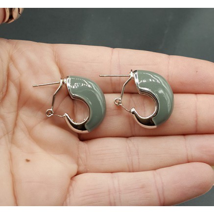 Brede zilverkleurige creolen grijs