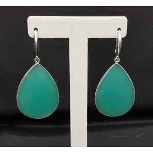 Silver earrings with large aqua Chalcedony