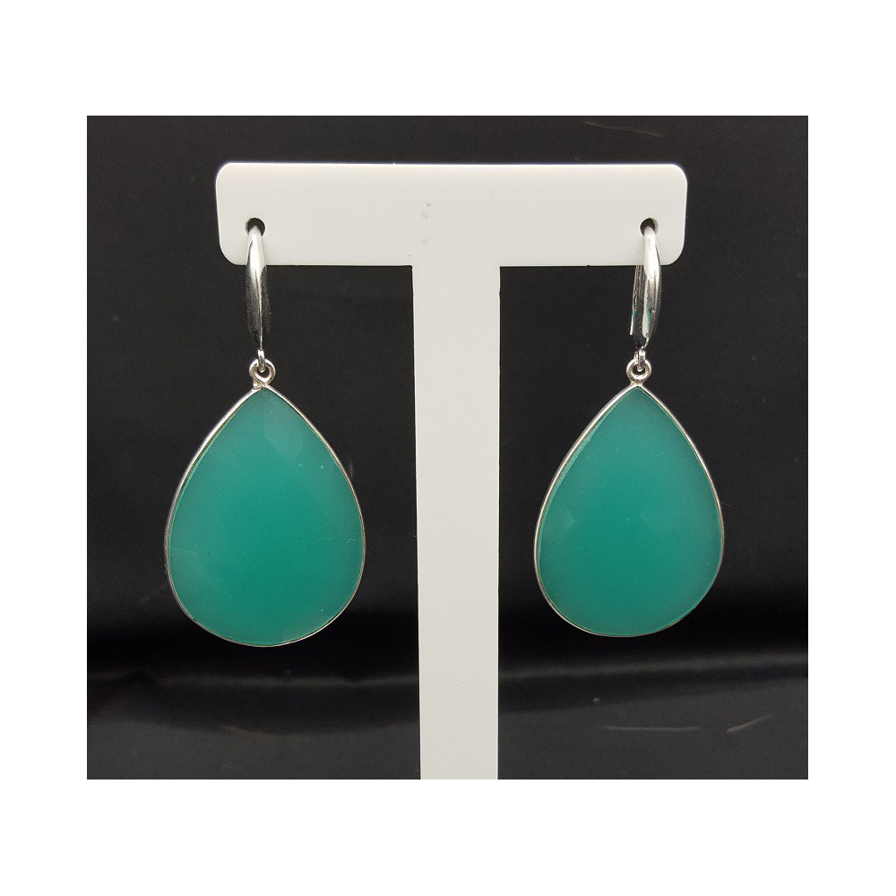 Silver earrings with large aqua Chalcedony