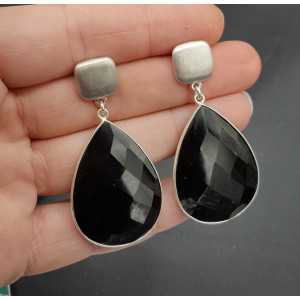 Silver earrings with black Onyx briolet