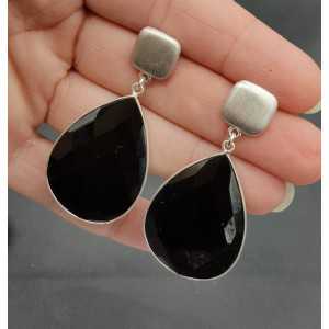 Silver earrings with black Onyx briolet