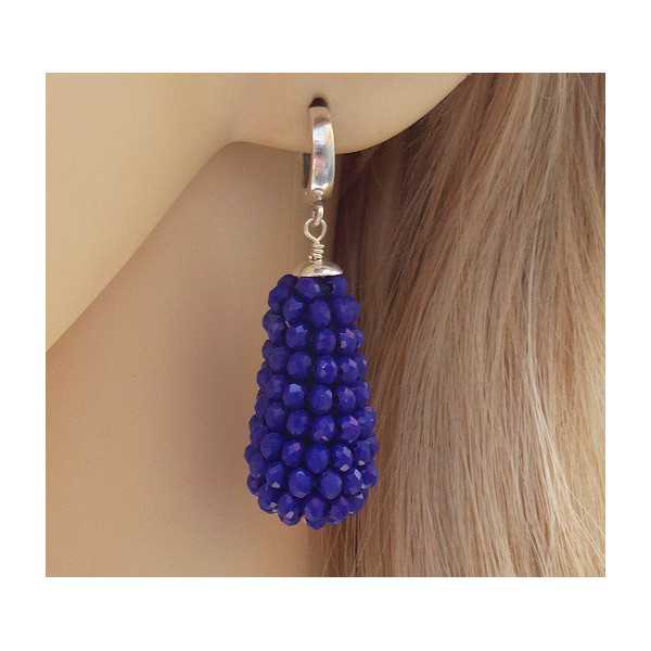 Zilveren oorbellen met druppel van facet geslepe Lapis Lazuli 