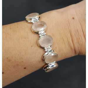Zilveren armband gezet met vijf ovale facet Rozenkwarts stenen