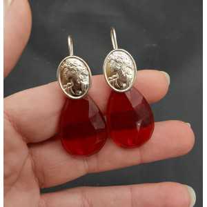 Silver earrings with Garnet and red quartz and cameo