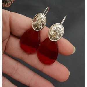 Silver earrings with Garnet and red quartz and cameo