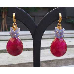 Gold plated earrings with Ruby briolet and Tanzaniet 