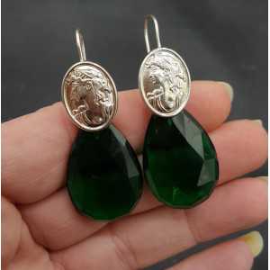 Silver earrings with Emerald green quartz and cameo