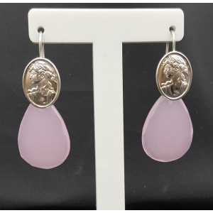 Silver earrings with pink Chalcedony and cameo