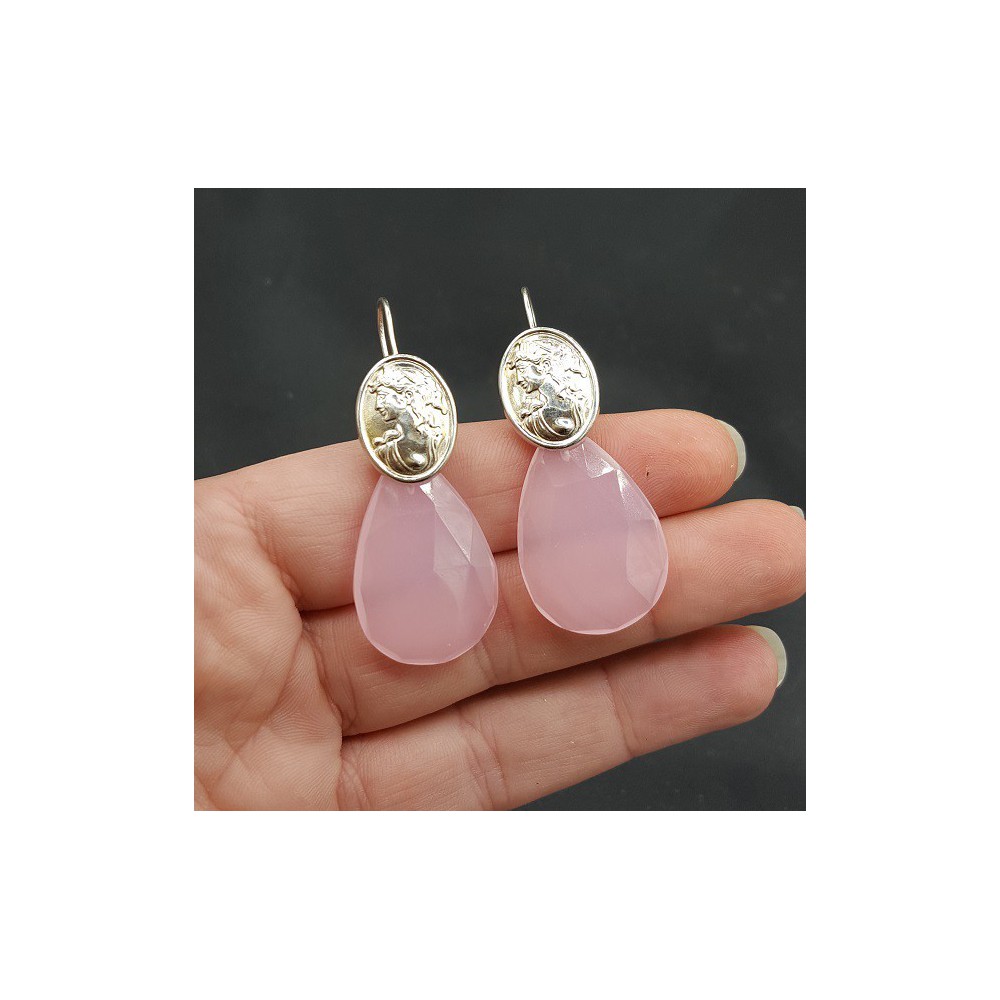 Silver earrings with pink Chalcedony and cameo