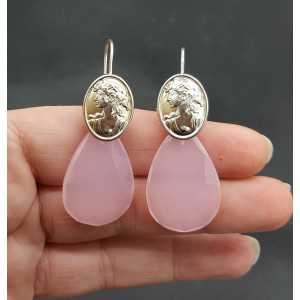 Silver earrings with pink Chalcedony and cameo