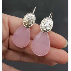 Silber Ohrringe mit rosa Chalcedon und cameo