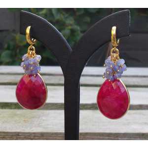 Vergoldete Ohrringe mit Rubin-briolet und Tanzaniet 