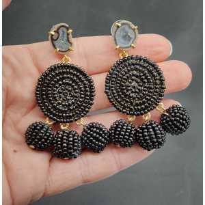 Schwarze Perlen Ohrringe-Achat-geode