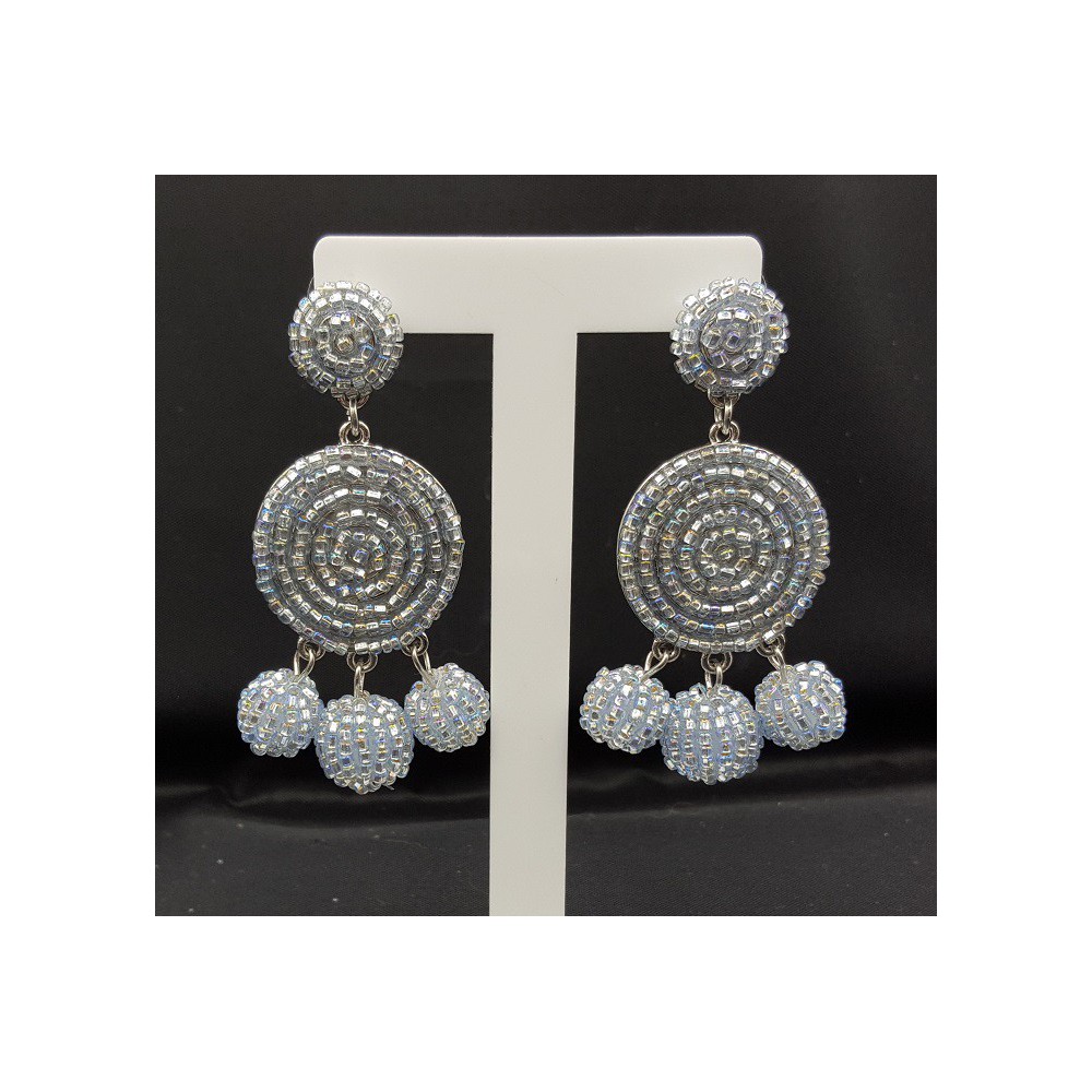 Beaded bead earrings silver