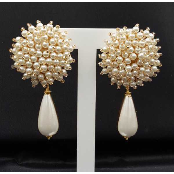 Earrings with oorknop with Pearl beads and Pearl