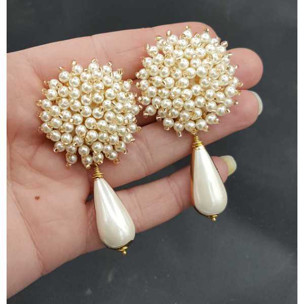 Earrings with oorknop with Pearl beads and Pearl