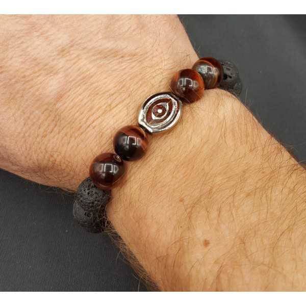 Stretch bracelet with red tiger's eye and Lava stone