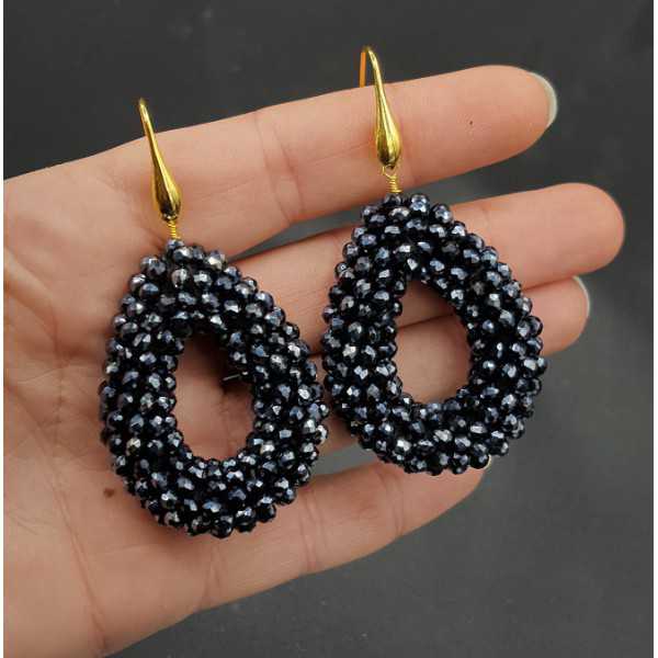 Gold plated earrings with open drop of black crystals