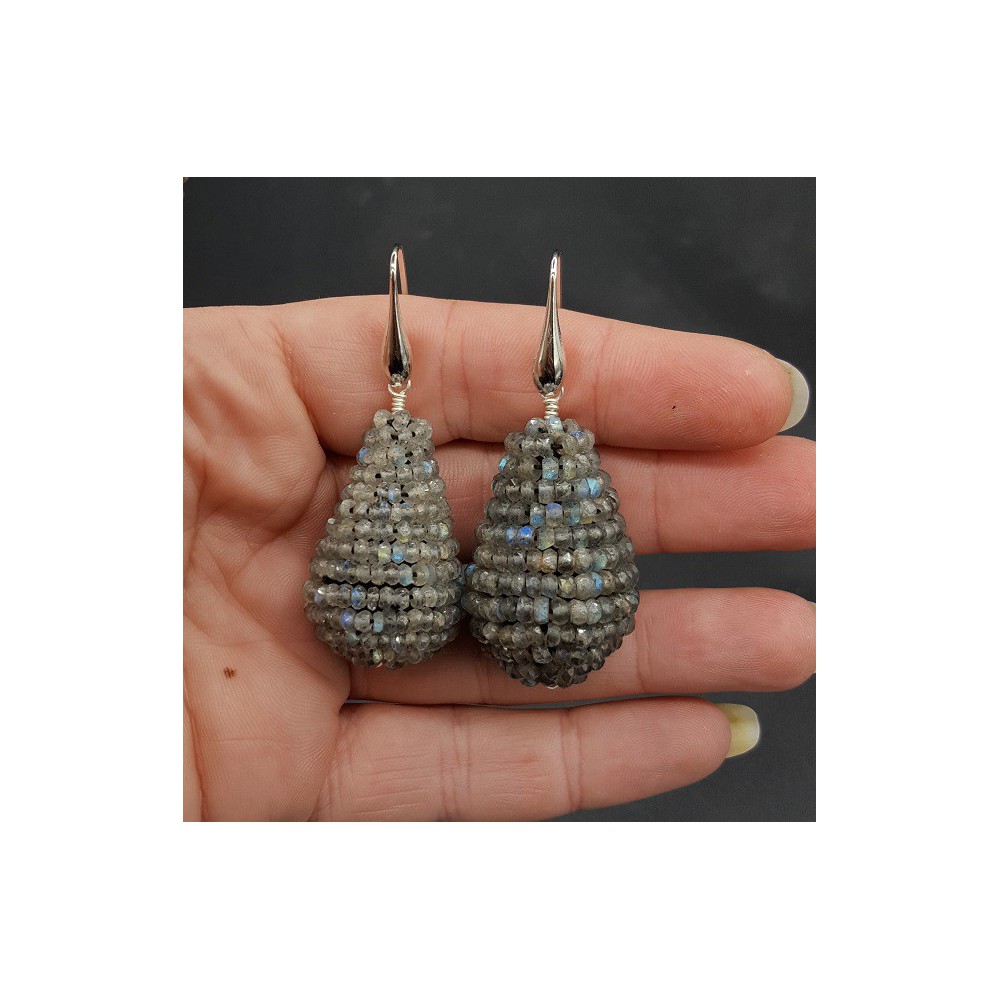 Earrings with large drop of Labradorite stones