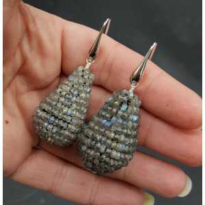 Earrings with large drop of Labradorite stones