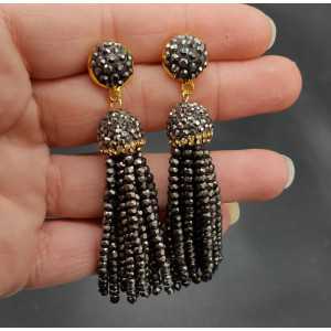 Tassel earrings with chocolate brown crystals