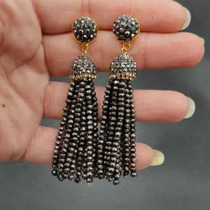 Tassel earrings with chocolate brown crystals