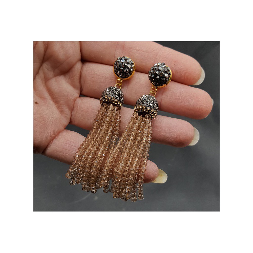 Tassel oorbellen met champagne kleurige kristallen