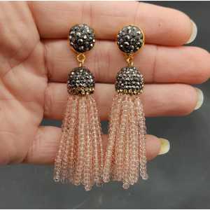 Tassel earrings with light toze crystals