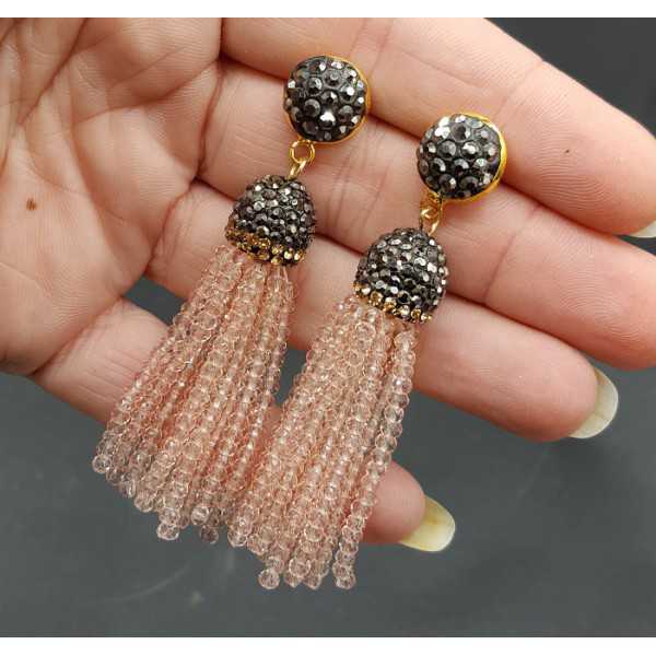 Tassel earrings with light toze crystals