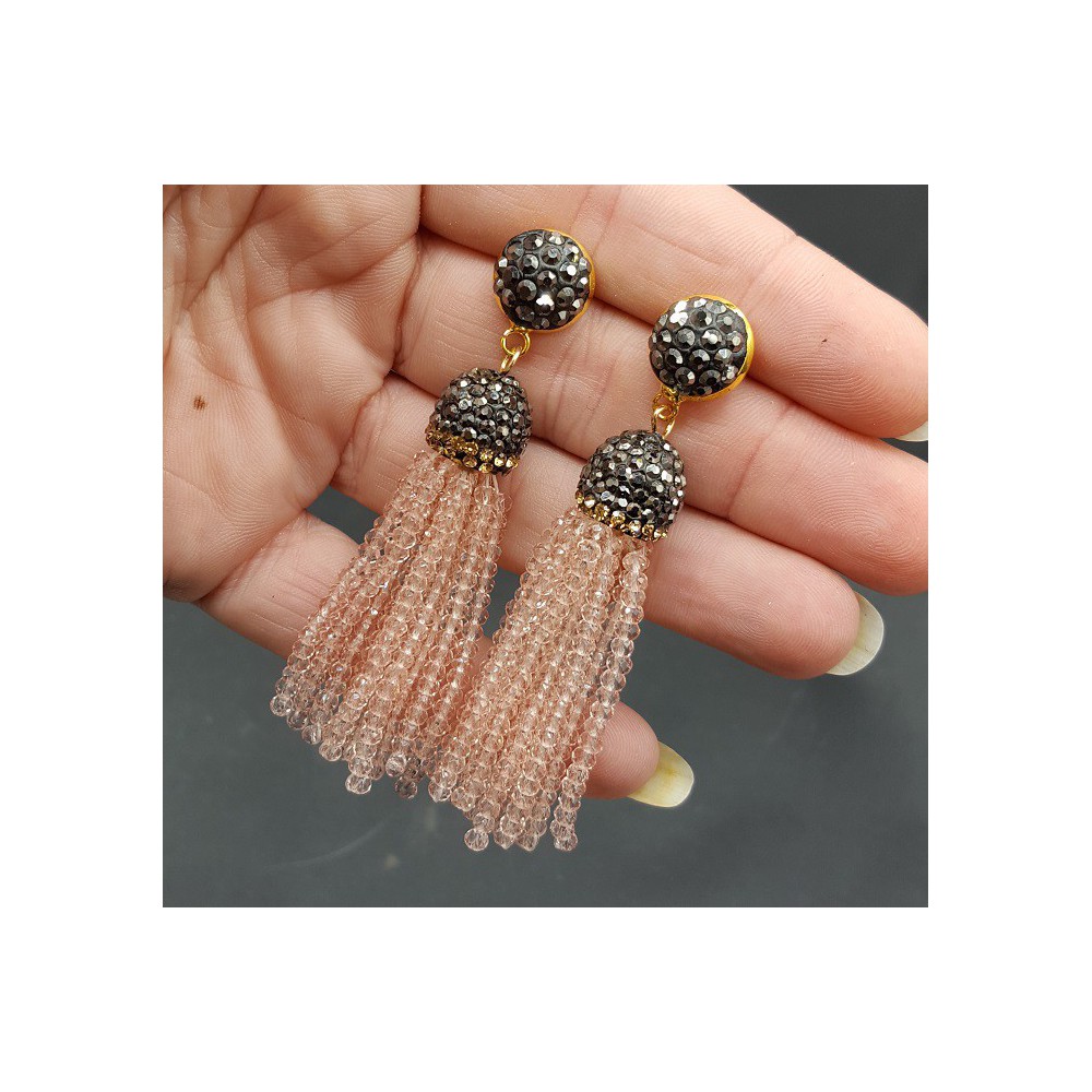 Tassel earrings with light toze crystals