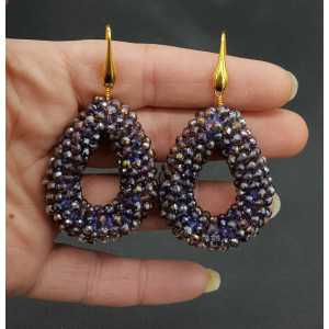 Gold plated earrings open drop of sparkling purple crystals