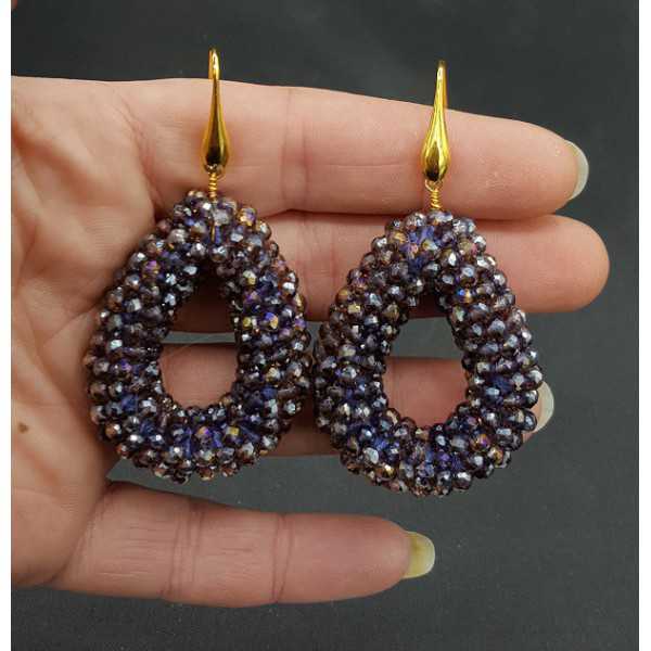 Vergoldete Ohrringe öffnen drop aus funkelnden lila Kristallen