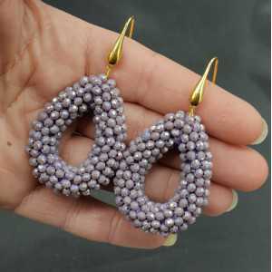 Goud vergulde oorbellen open druppel van sparkling lila paarse kristallen