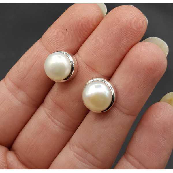 Silber oorknoppen Pearl