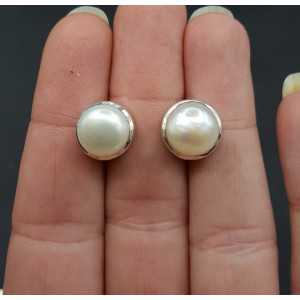 Silber oorknoppen Pearl