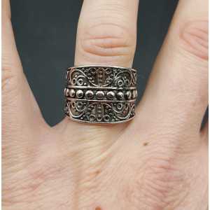 Zilveren brede bewerkte ring 17 mm