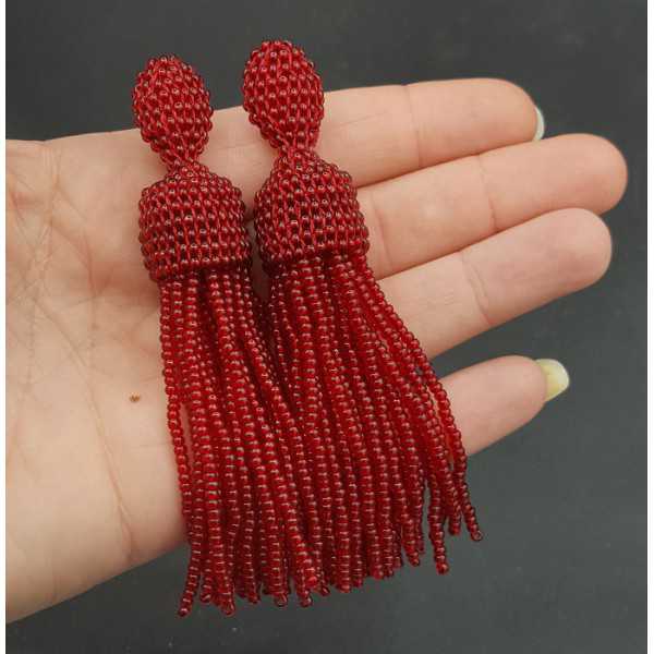 Garnet red tassel earrings