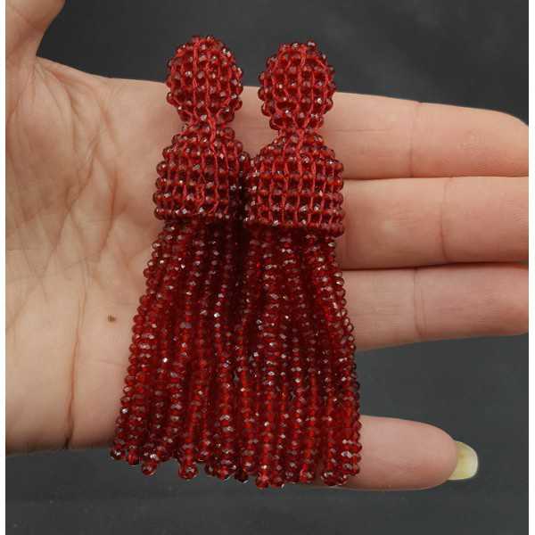 Tassel earrings of Garnet red crystals