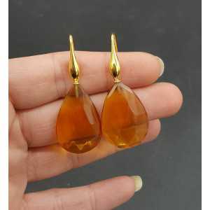Gold plated earrings with small Citrine quartz briolet