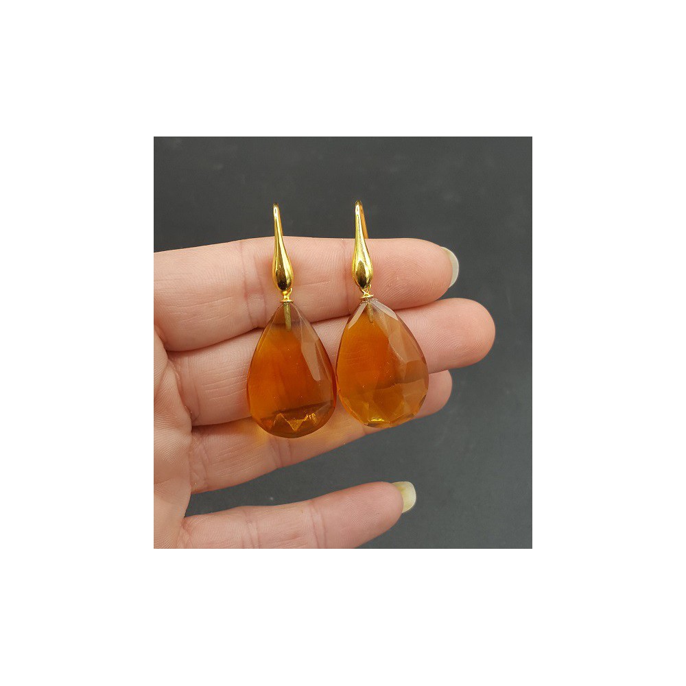 Gold plated earrings with small Citrine quartz briolet